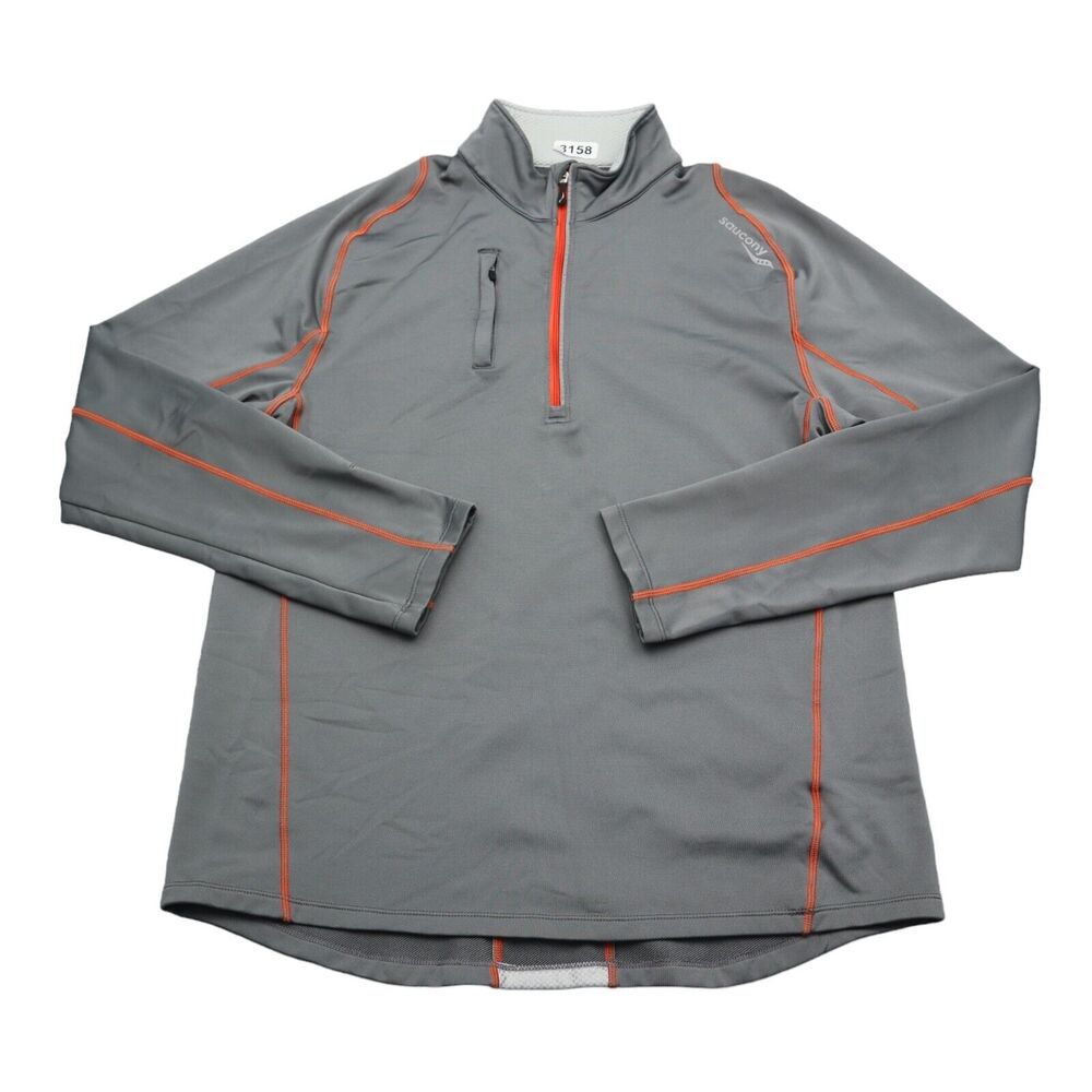 Saucony Jacket Mens Small Gray Orange Running Workout 1/4 Zip Coat Sweater Run
